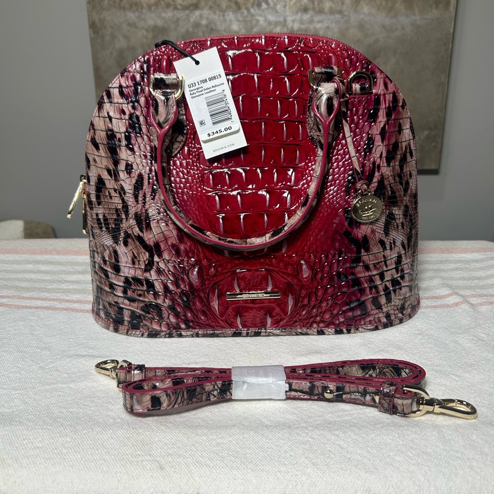 Brahmin Red and Pink Croc-Embossed Bag